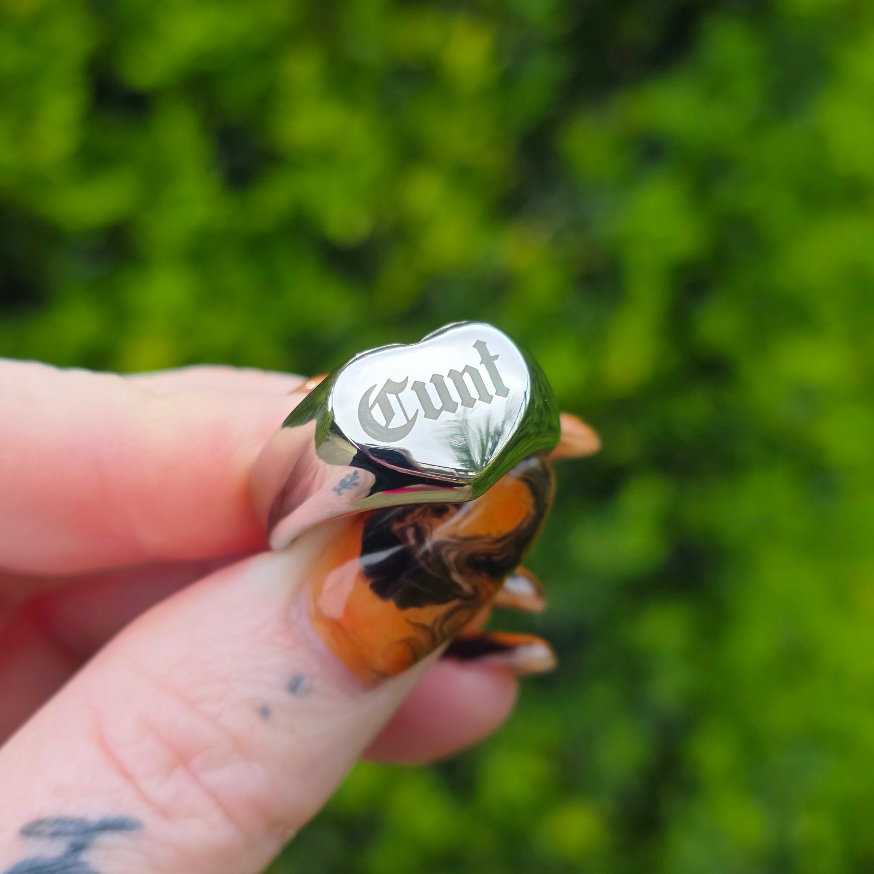 Cunt Heart Signet Ring - Silver