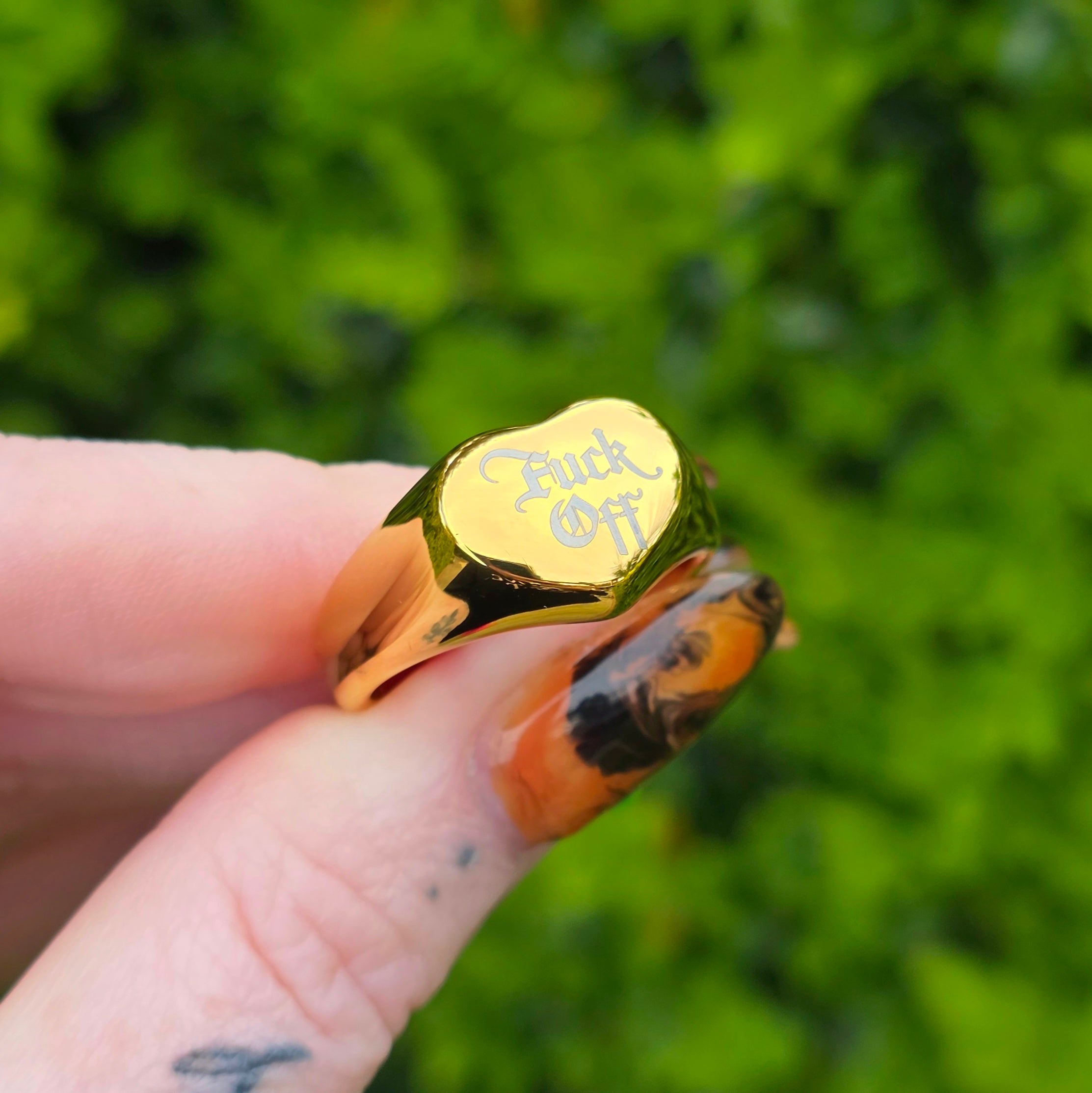 Fuck Off Heart Signet Ring - Gold