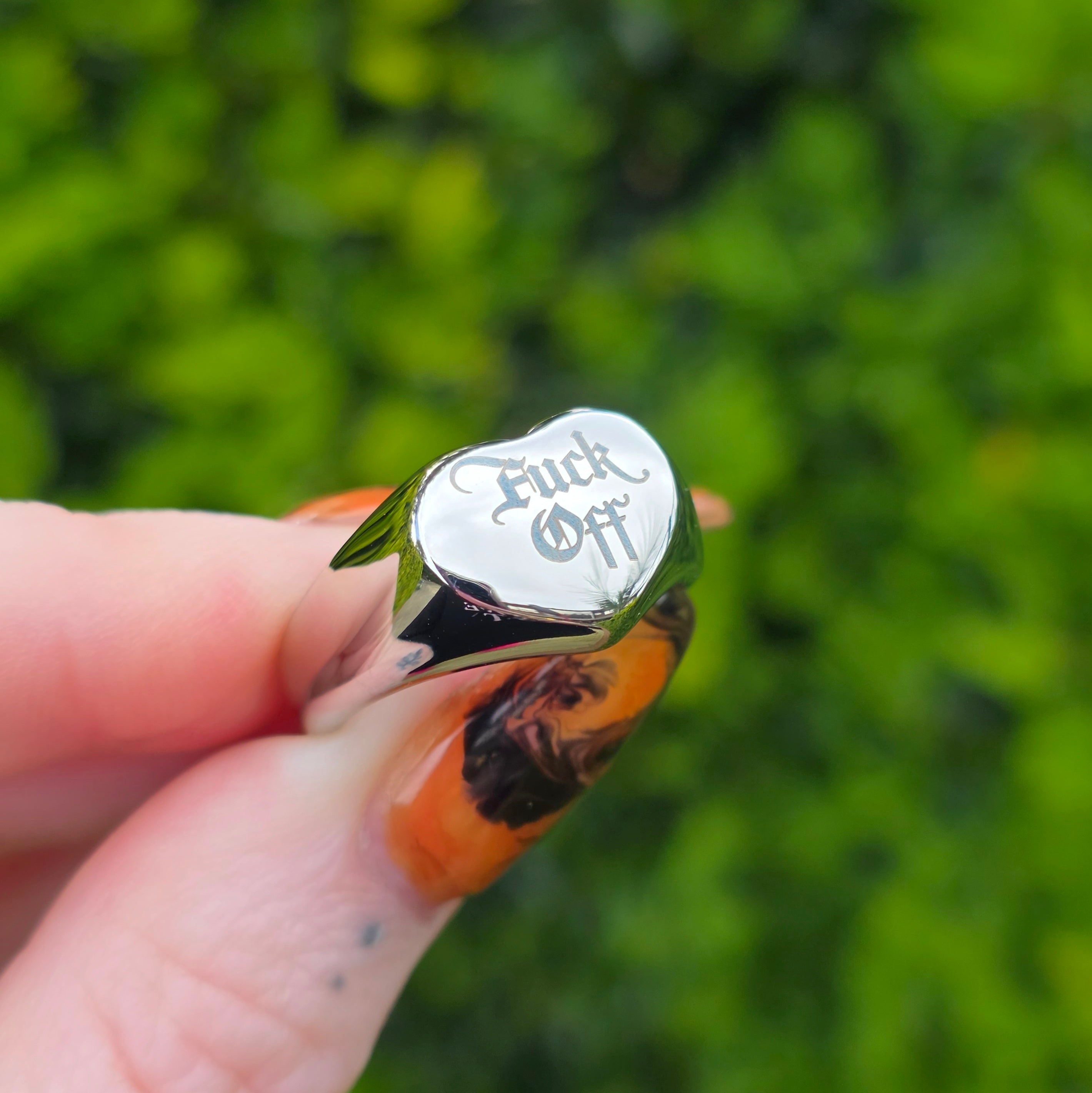 Fuck Off Heart Signet Ring - Silver