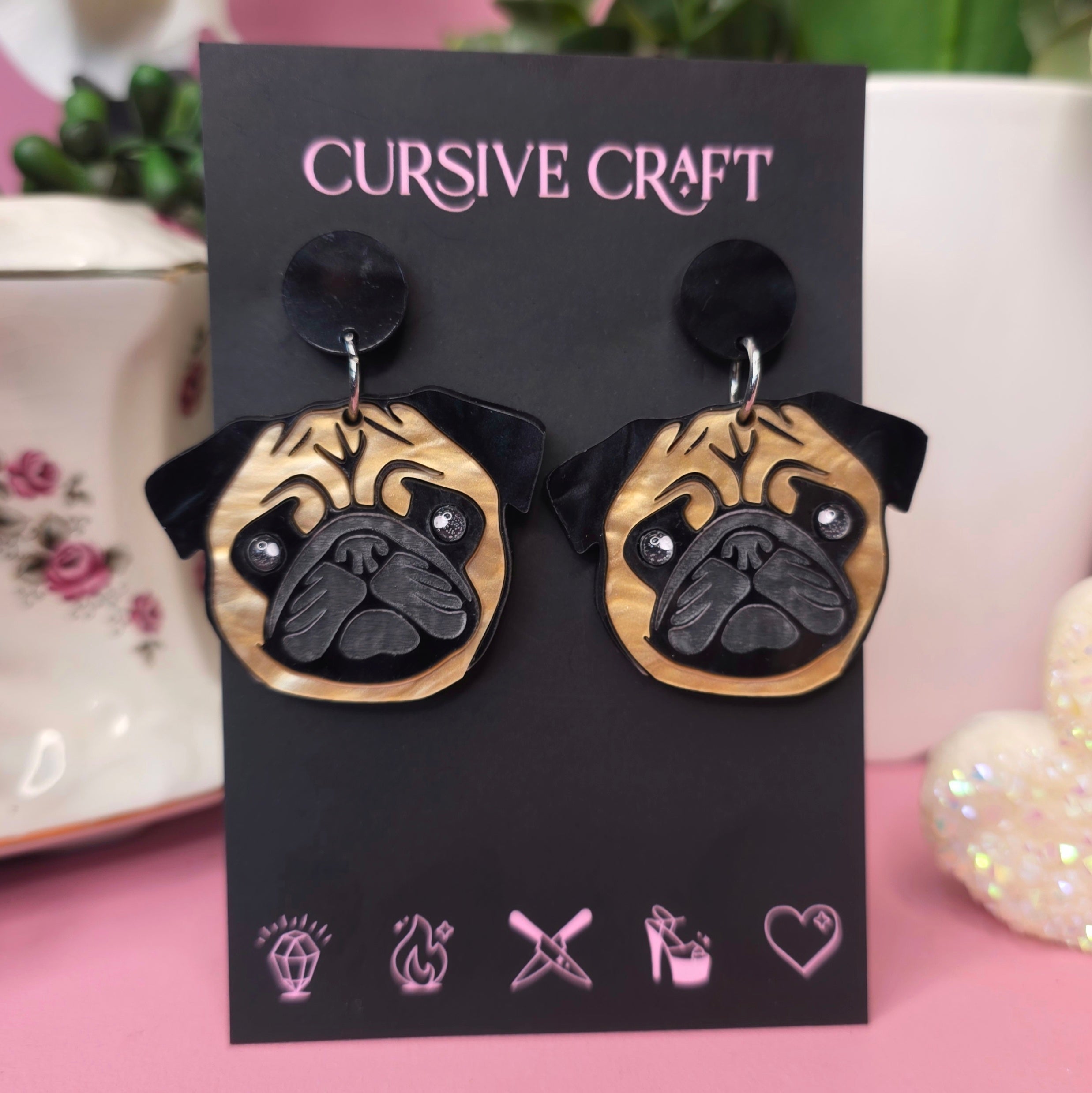 Pug Earrings - Cursive Craft 