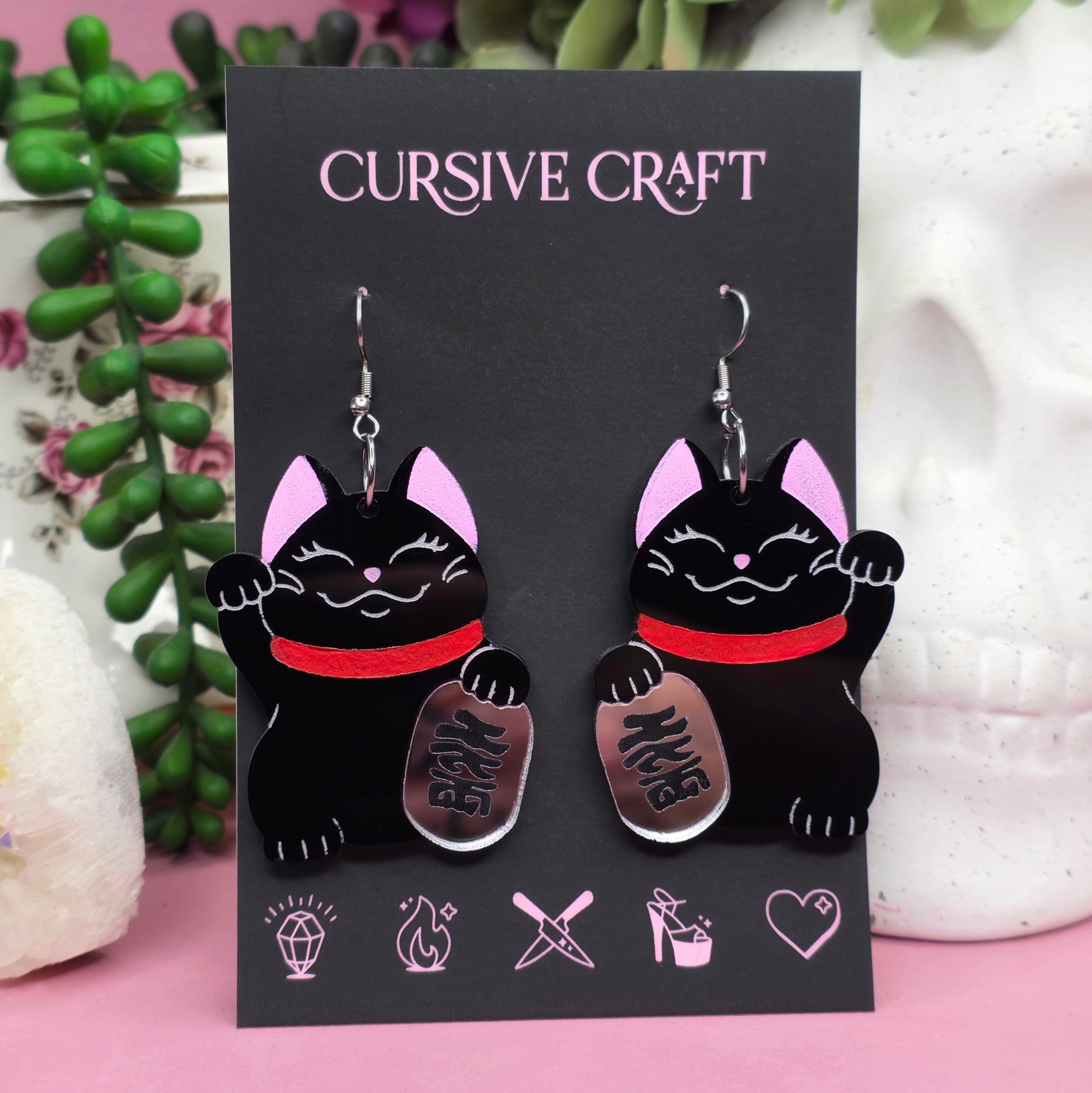 Black Lucky Cats - Cursive Craft 