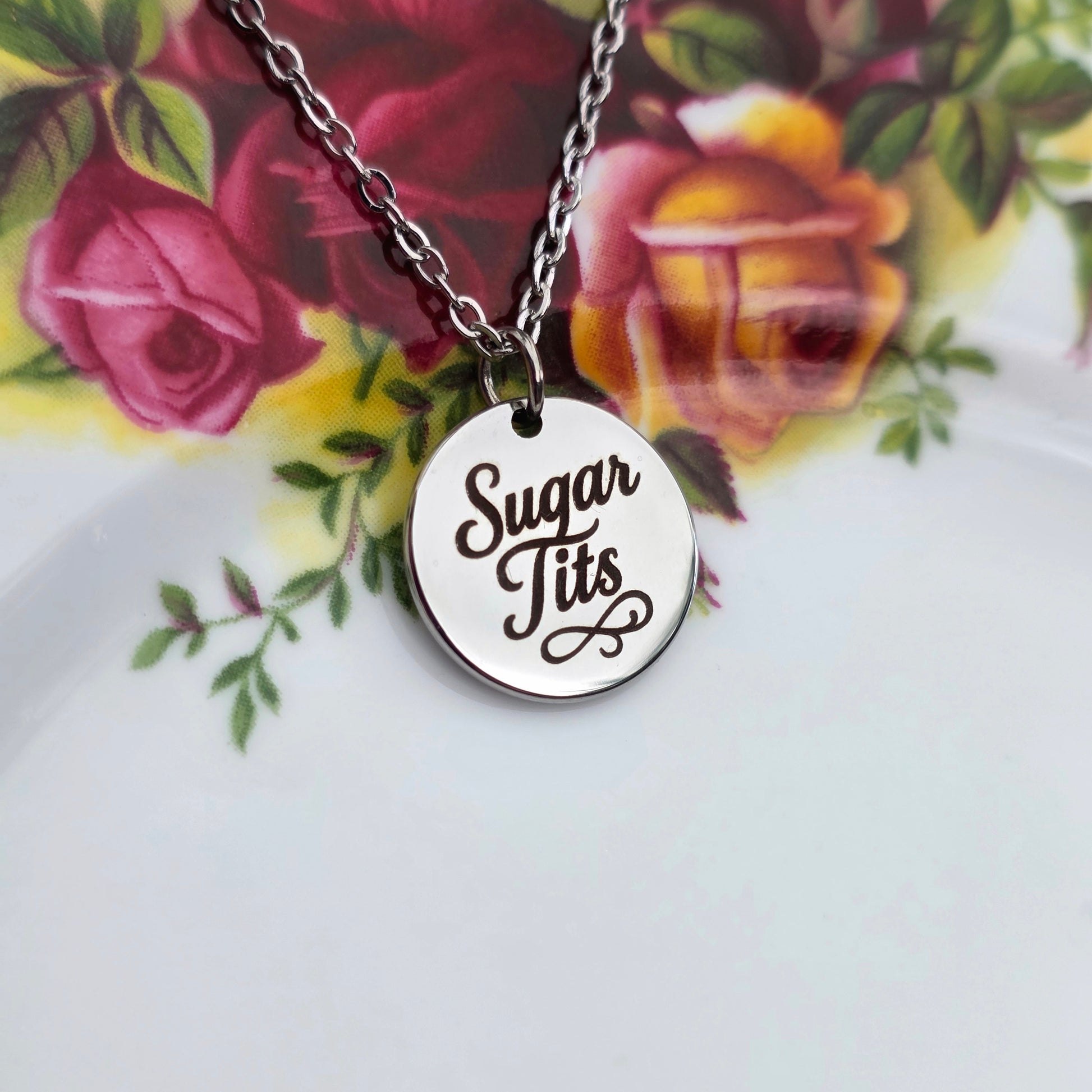 Sugar Tits Round Necklace - Cursive Craft 