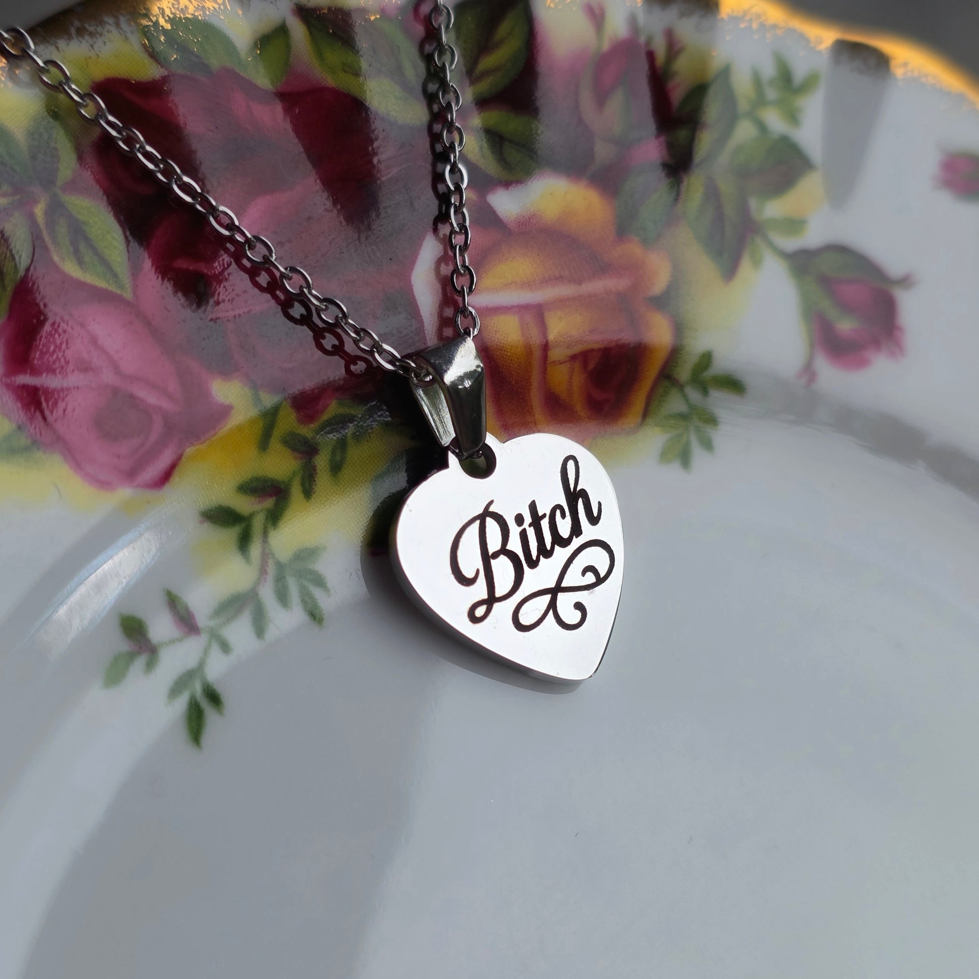Bitch Heart Necklace - Cursive Craft 