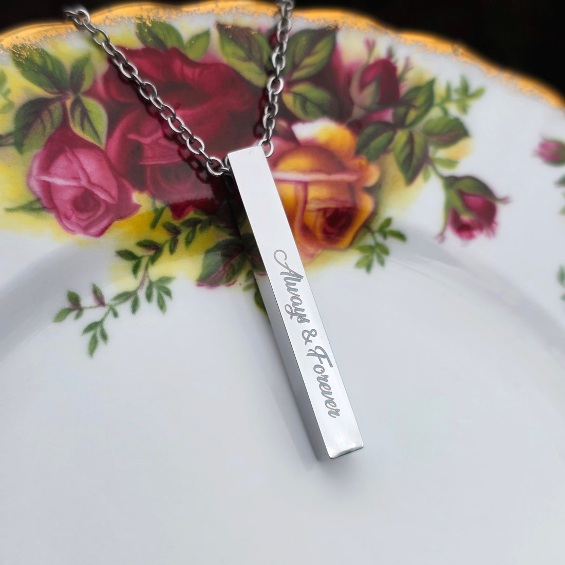 Always & Forever Bar Necklace - Cursive Craft 