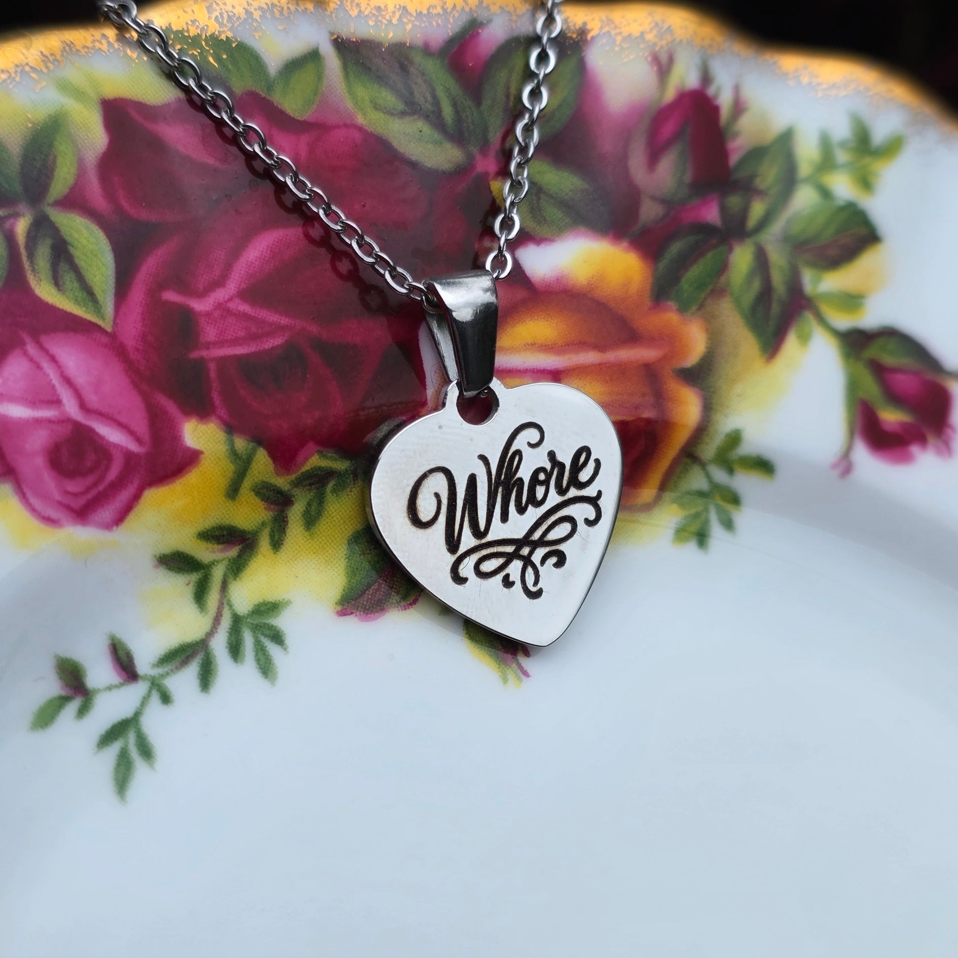 Whore Heart Necklace - Cursive Craft 