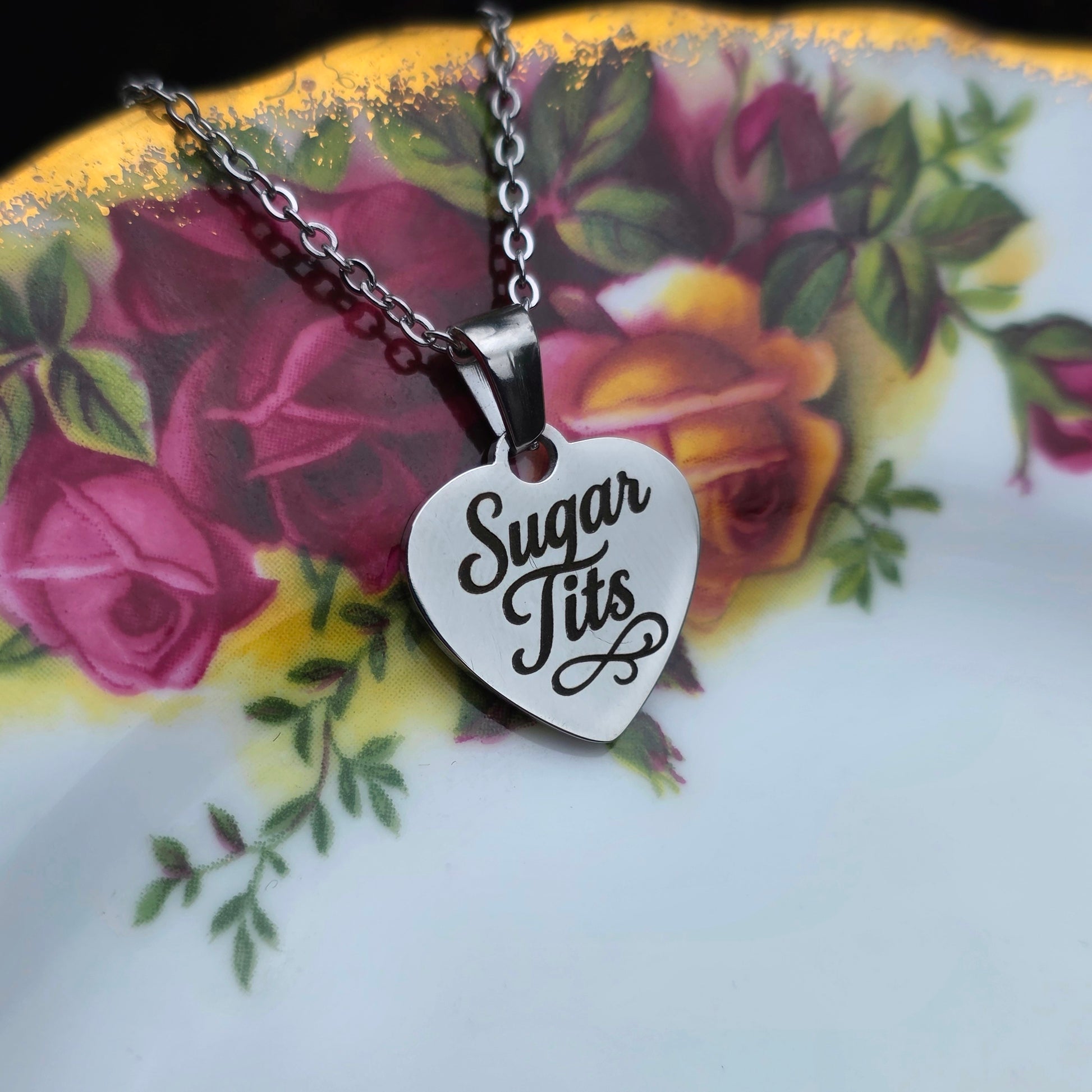 Sugar Tits Heart Necklace - Cursive Craft 