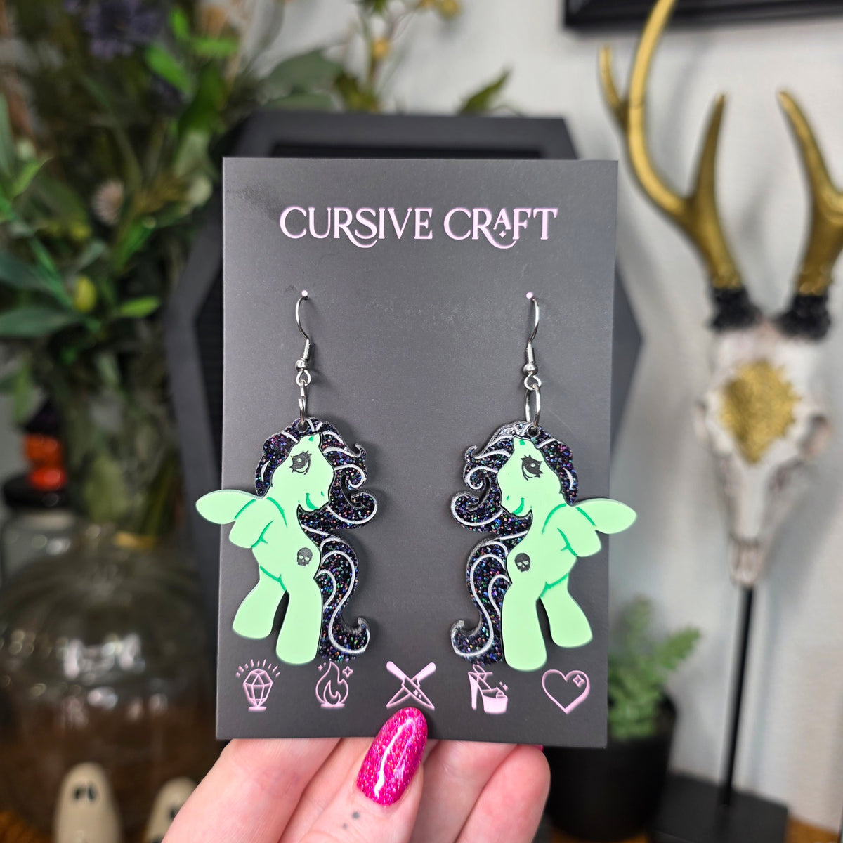Graveyard Ghoul Retro Pony Earrings